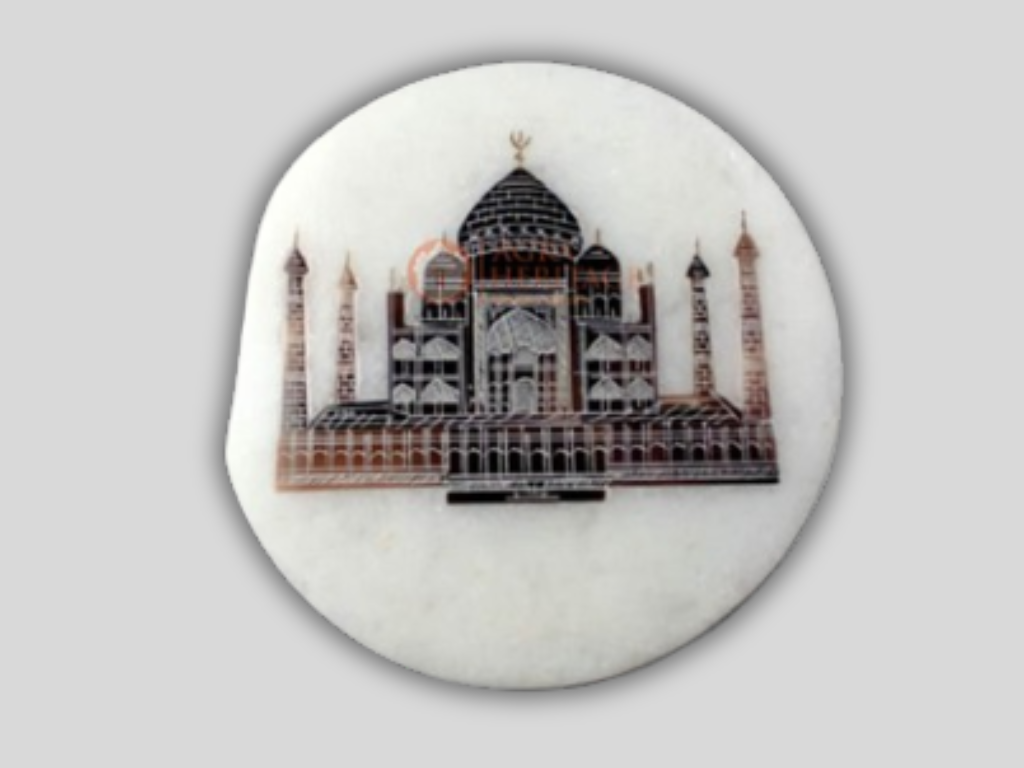 White Round Marble Coaster Set Taj Mahal Floral Gifts Decor